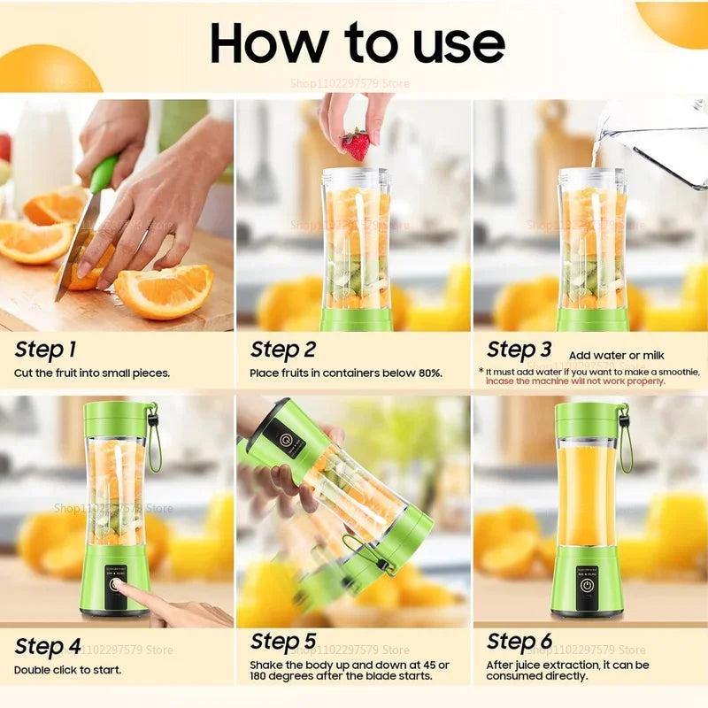 380ml Portable Electric Juicer Blender USB Rechargeable Fruit Food Processor Smoothie Maker Compact Kitchen Mini Juicer